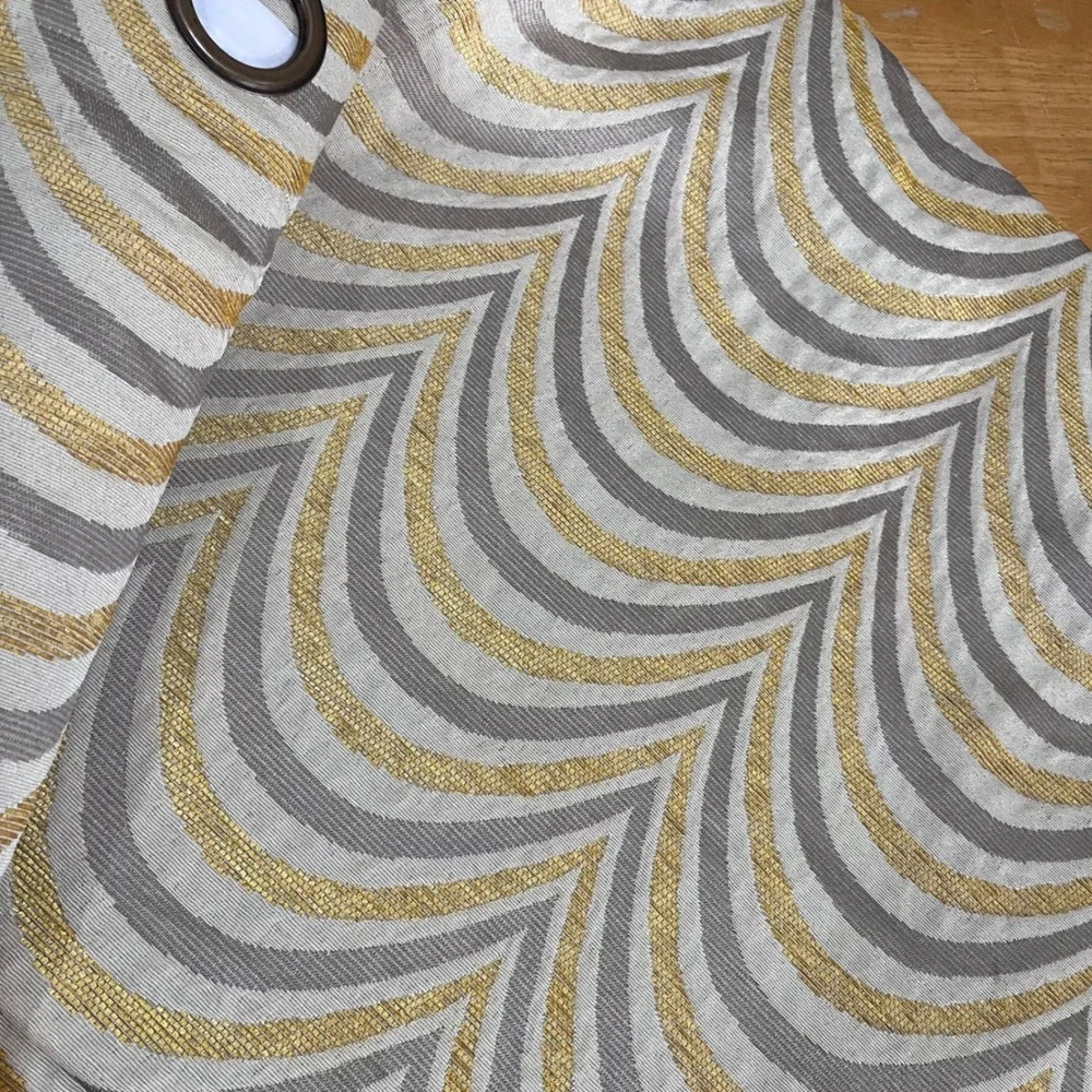 Pier 1 Imports Scallop Grey Gold Grommet Curtain Panels 54x84‎ Set of 2 Lined